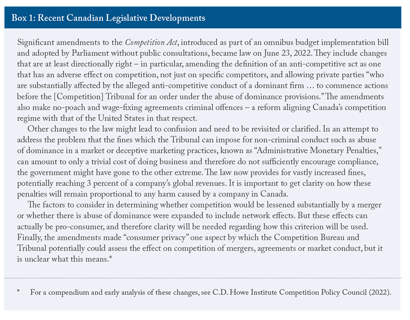 Box 1: Recent Canadian Legislative Developments